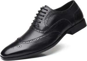 Mens Brogue Oxford, Lace-up Wingtip Dress Shoes,Formal Lace Up Shoes for Men