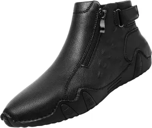 Mens Casual Ltalian Handmade High Boots Side Zipper Alligator Printed Soft Leather Chukka Ankle Bootie Warm Velvet Business Dress High-Top Flat Bootie