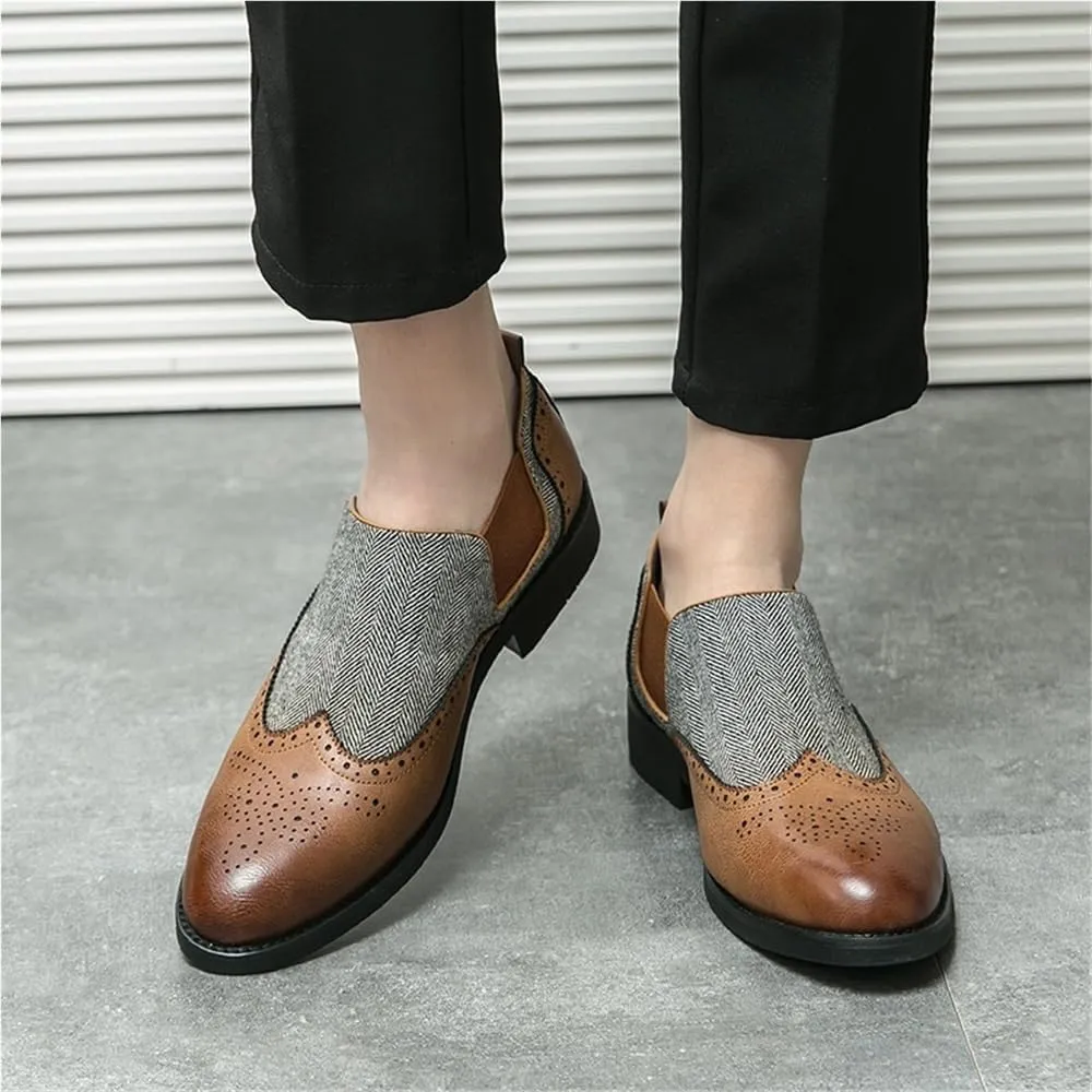 Men's Casual Oxford Shoes Leather Slip On Loafers Business Flats Trendy Moccasins Dress Sneakers Comfortable