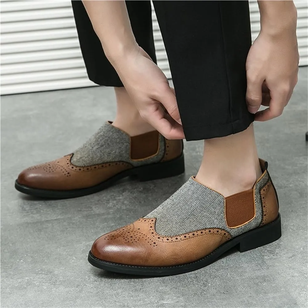 Men's Casual Oxford Shoes Leather Slip On Loafers Business Flats Trendy Moccasins Dress Sneakers Comfortable