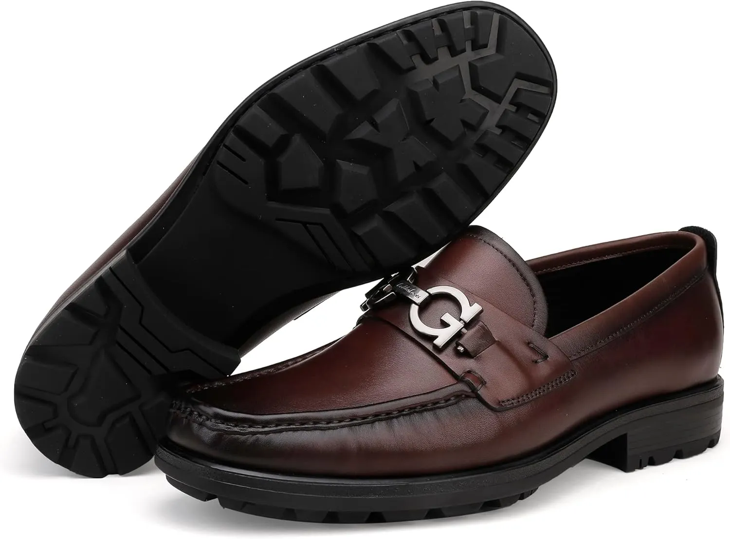 Men's Classic Leather Dress Loafers, Fashion Formal Handmade Buckle Bussiness Dress Shoes Party Slip-on Penny Loafer for Mens