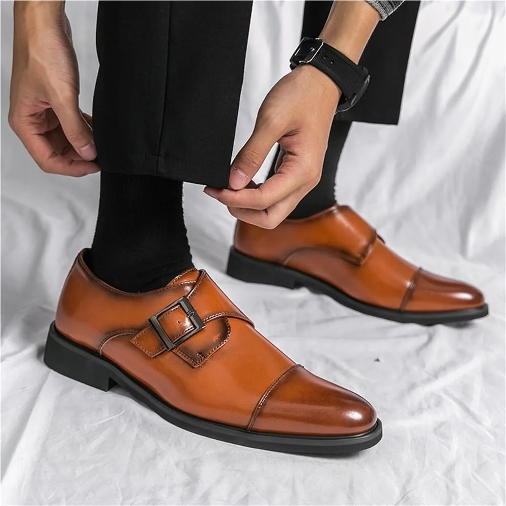 Mens Classic Oxford Dress Shoes Slip On Formal Tuxedo Wedding Leather Monk Wide Fit Buckle Black