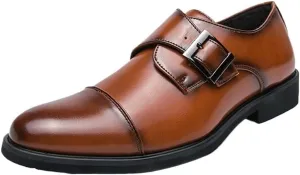 Mens Classic Oxford Dress Shoes Slip On Formal Tuxedo Wedding Leather Monk Wide Fit Buckle Black