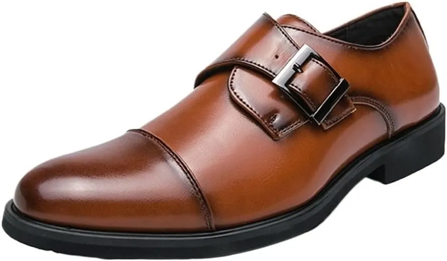 Mens Classic Oxford Dress Shoes Slip On Formal Tuxedo Wedding Leather Monk Wide Fit Buckle Black