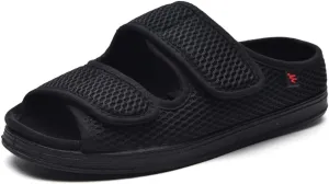 Men's Diabetic Open Toe Slippers, Extra Wide Width Adjustable Edema Shoes, Walking Slippers for Arthritis Swollen Feet Middle-Aged Elderly Men