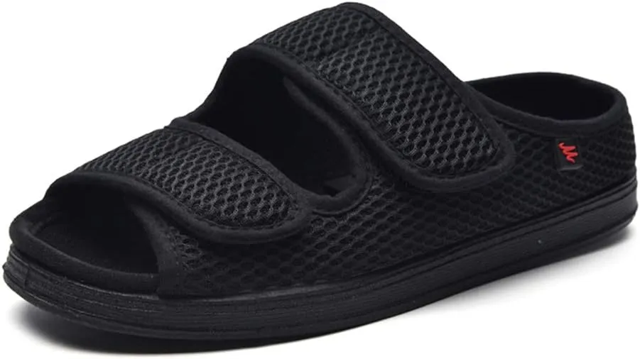 Men's Diabetic Open Toe Slippers, Extra Wide Width Adjustable Edema Shoes, Walking Slippers for Arthritis Swollen Feet Middle-Aged Elderly Men