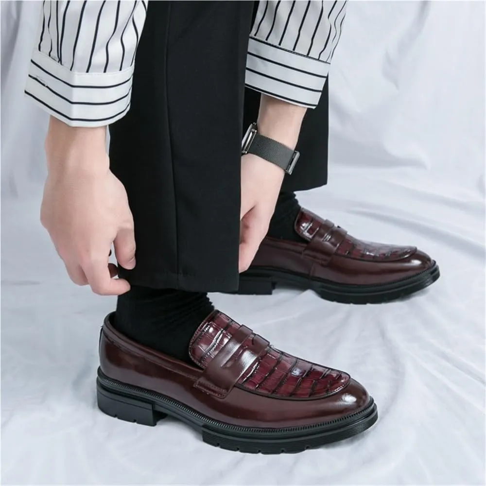 Mens Dress Shoes Shoes Dress Oxford for Men Slip On Round Toe Leather Solid Color Resistant Non Slip Anti-Slip Block Heel Walking