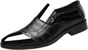 Mens Formal Oxford Shoes Zipper Slip On Round Toe PU Leather Non Slip Low Top Block Heel Wedding Shoes