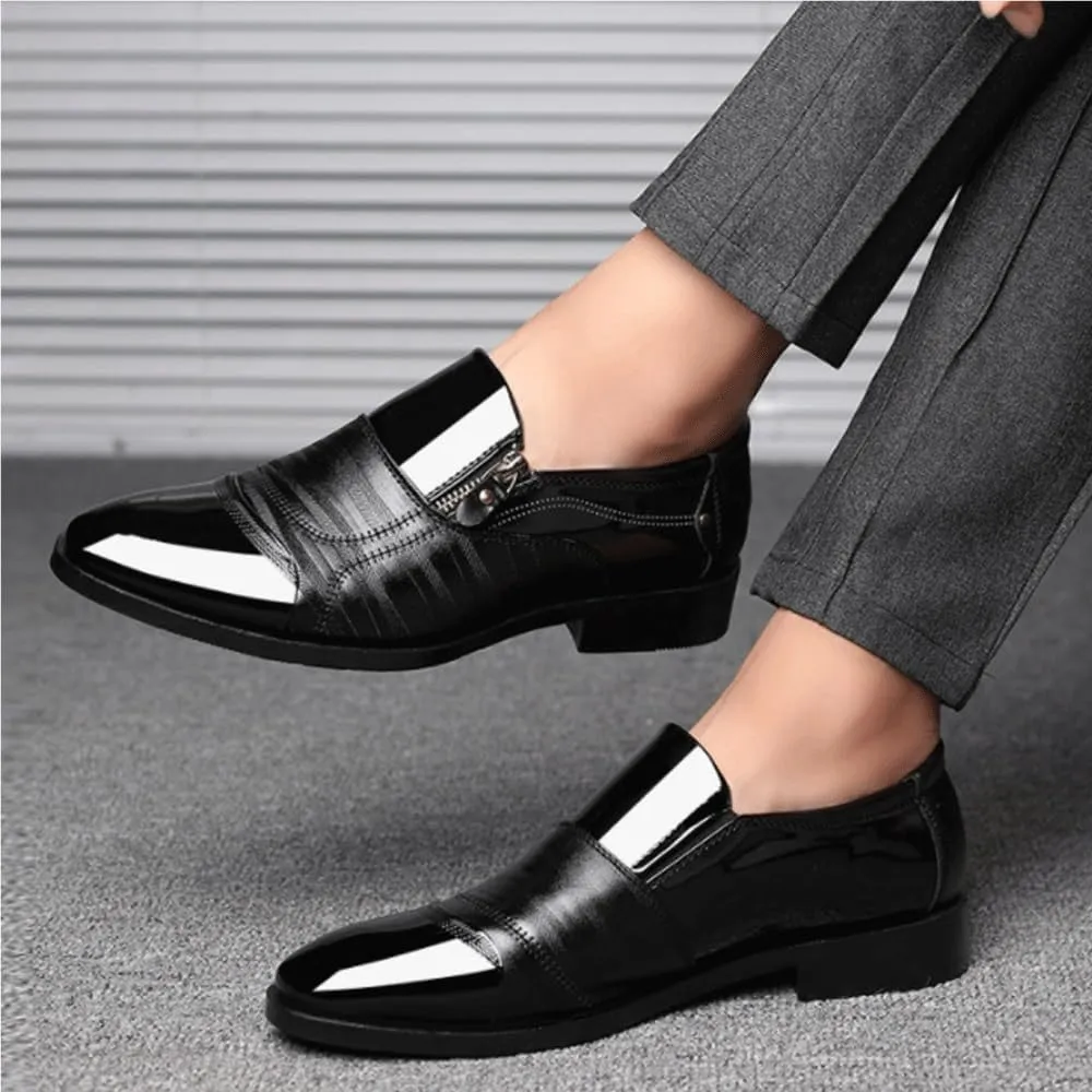 Mens Formal Oxford Shoes Zipper Slip On Round Toe PU Leather Non Slip Low Top Block Heel Wedding Shoes