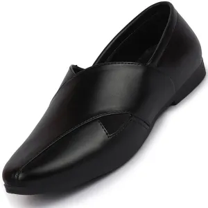 Men's FST KI-1724 BLACK-44 Ethnic Black Criss Cross Slip On Juttis and Mojaris (10 UK)
