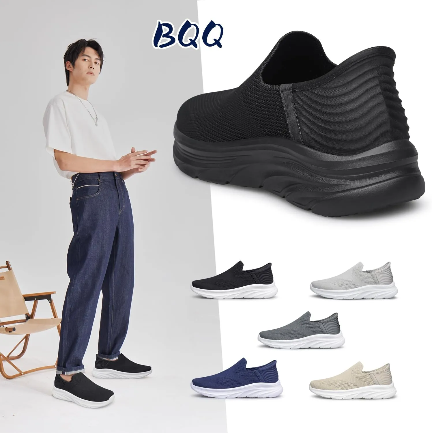 Men's Hands Free Slip on Walking Shoes Lightweight Comfortable Tennis Casual Non Slip Workout Sneakers Loafers