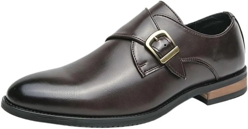 Mens Height Increasing Dress Shoes Italian Formal Oxford Slip On Pointed Toe PU Leather Brown Classic Elegant