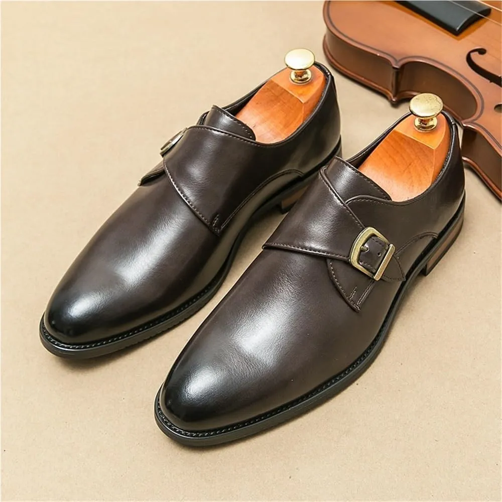 Mens Height Increasing Dress Shoes Italian Formal Oxford Slip On Pointed Toe PU Leather Brown Classic Elegant