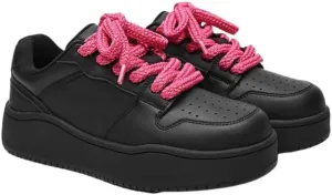 Men's Hiphop Chunky Fashion Sneaker - Lace Up Street Style Low Top Thick Sole Casual Comfortable Walking (Black,8.5)