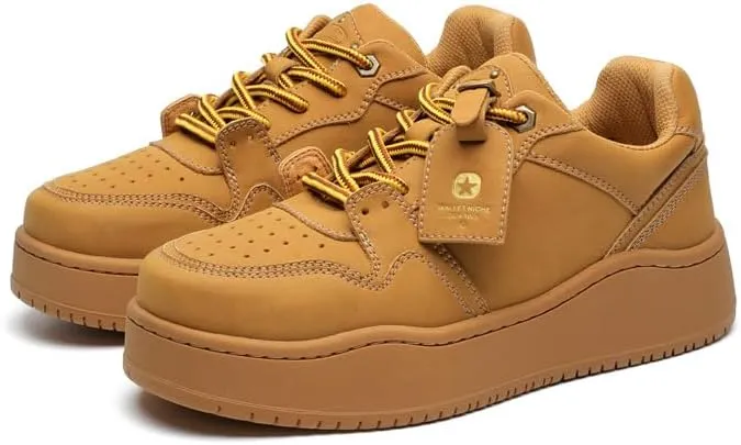 Men's Hiphop Chunky Fashion Sneaker - Lace Up Street Style Low Top Thick Sole Casual Comfortable Walking (Brown,8)