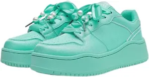 Men's Hiphop Chunky Fashion Sneaker - Lace Up Street Style Low Top Thick Sole Casual Comfortable Walking (Green,10)