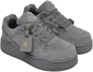 Men's Hiphop Chunky Fashion Sneaker - Lace Up Street Style Low Top Thick Sole Casual Comfortable Walking (Grey,8.5)