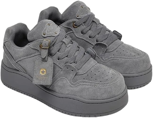 Men's Hiphop Chunky Fashion Sneaker - Lace Up Street Style Low Top Thick Sole Casual Comfortable Walking (Grey,8.5)