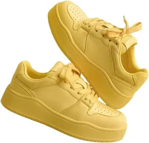 Men's Hiphop Chunky Fashion Sneaker - Lace Up Street Style Low Top Thick Sole Casual Comfortable Walking (Yellow,7)
