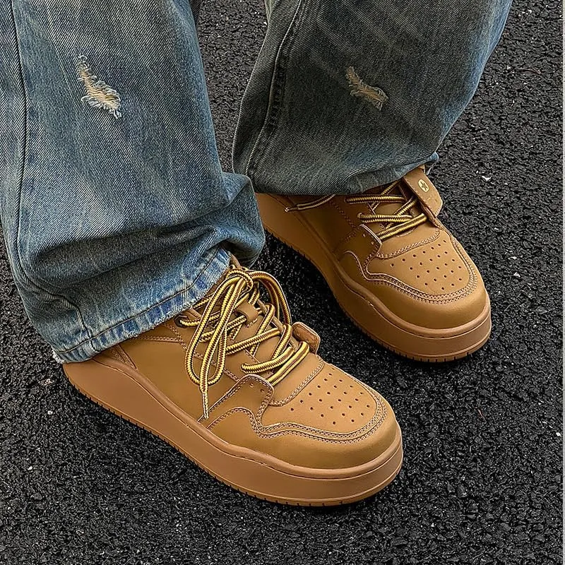 Men's Hiphop Chunky Fashion Sneaker - Lace Up Street Style Low Top Thick Sole Casual Comfortable Walking