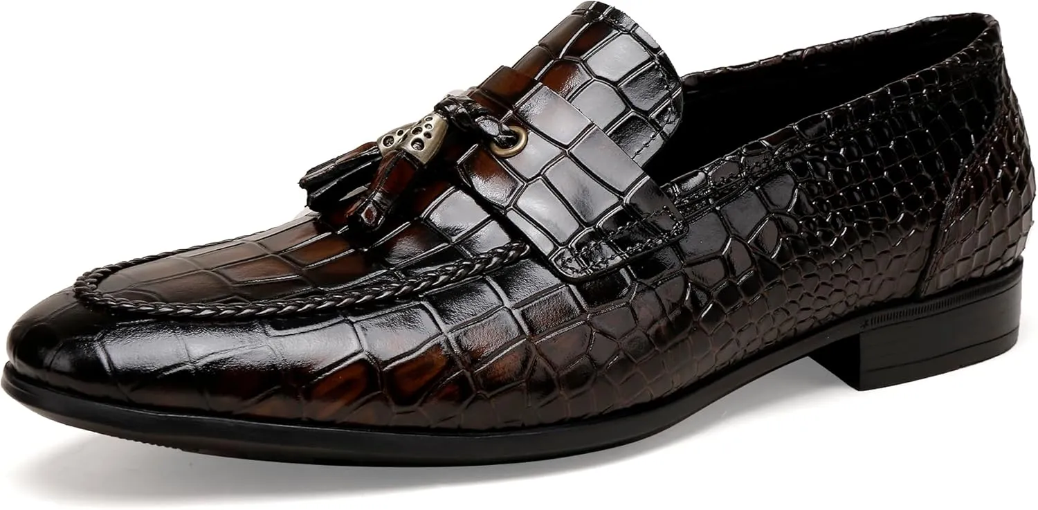 Men's Leather Penny Loafers, Casual Alligator Pattern Business Dress Shoes Slip on Driving Moccasins Loafer Shoes for Mens