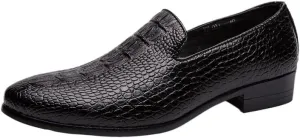 Men's Patent Leather Elevator Shoes, Height Increasing Slip-On Oxford Loafers, Crocodile Pattern Formal Shoes for Business & Wedding