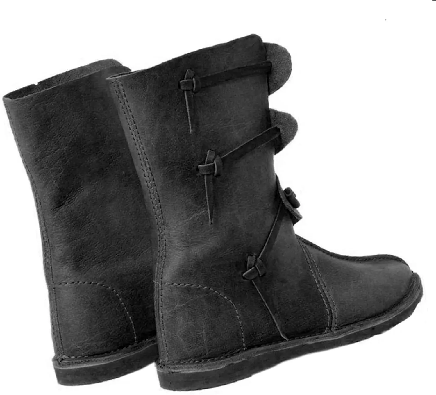 Mens Renaissance Boots Lace Up Medieval Cosplay Western Pirate Viking Tied Halloween Flat Tied Shoes