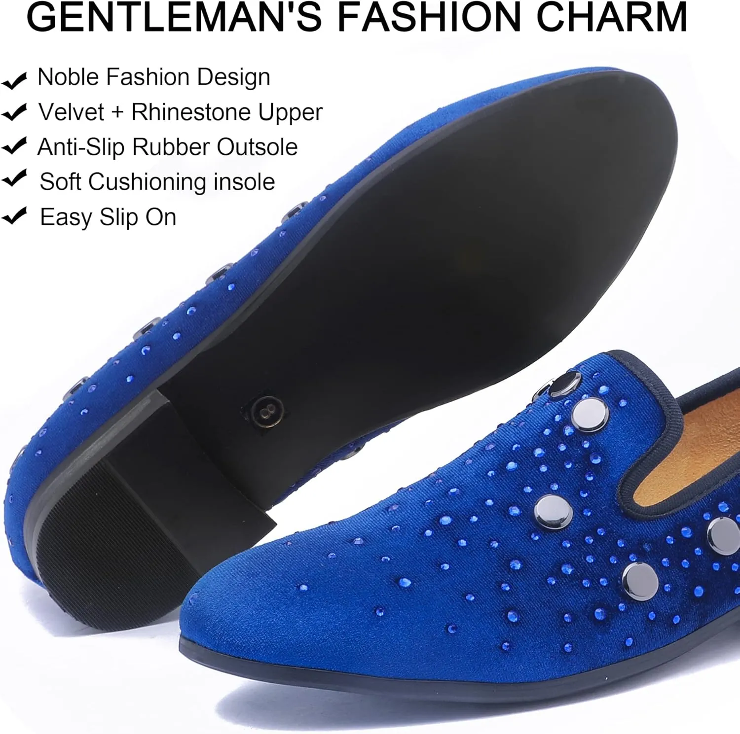 Mens Rhinestone Loafers Velvet Tuxedo Dress Shoes with Gold Plate Smoking Slippers Slip-On Penny Party Wedding Casual Shoes
