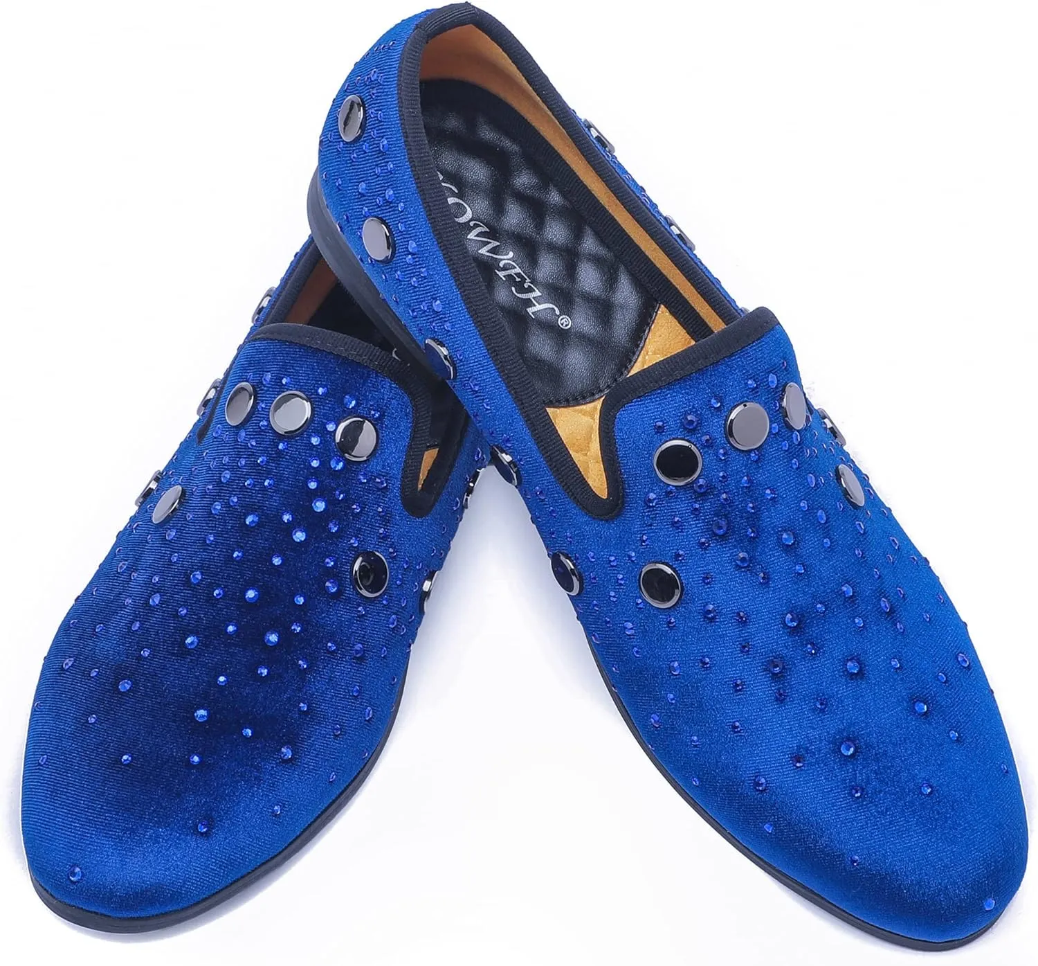 Mens Rhinestone Loafers Velvet Tuxedo Dress Shoes with Gold Plate Smoking Slippers Slip-On Penny Party Wedding Casual Shoes