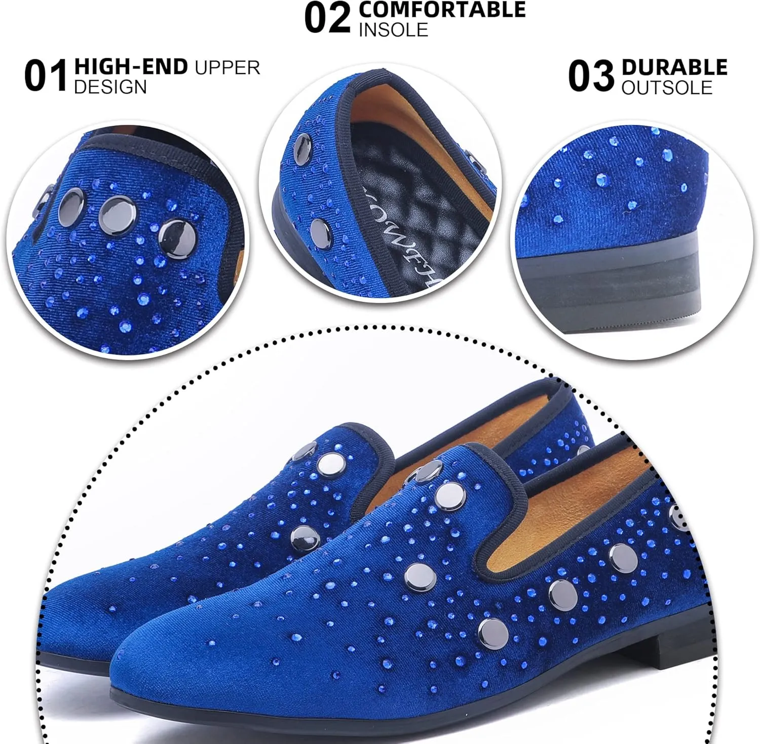 Mens Rhinestone Loafers Velvet Tuxedo Dress Shoes with Gold Plate Smoking Slippers Slip-On Penny Party Wedding Casual Shoes