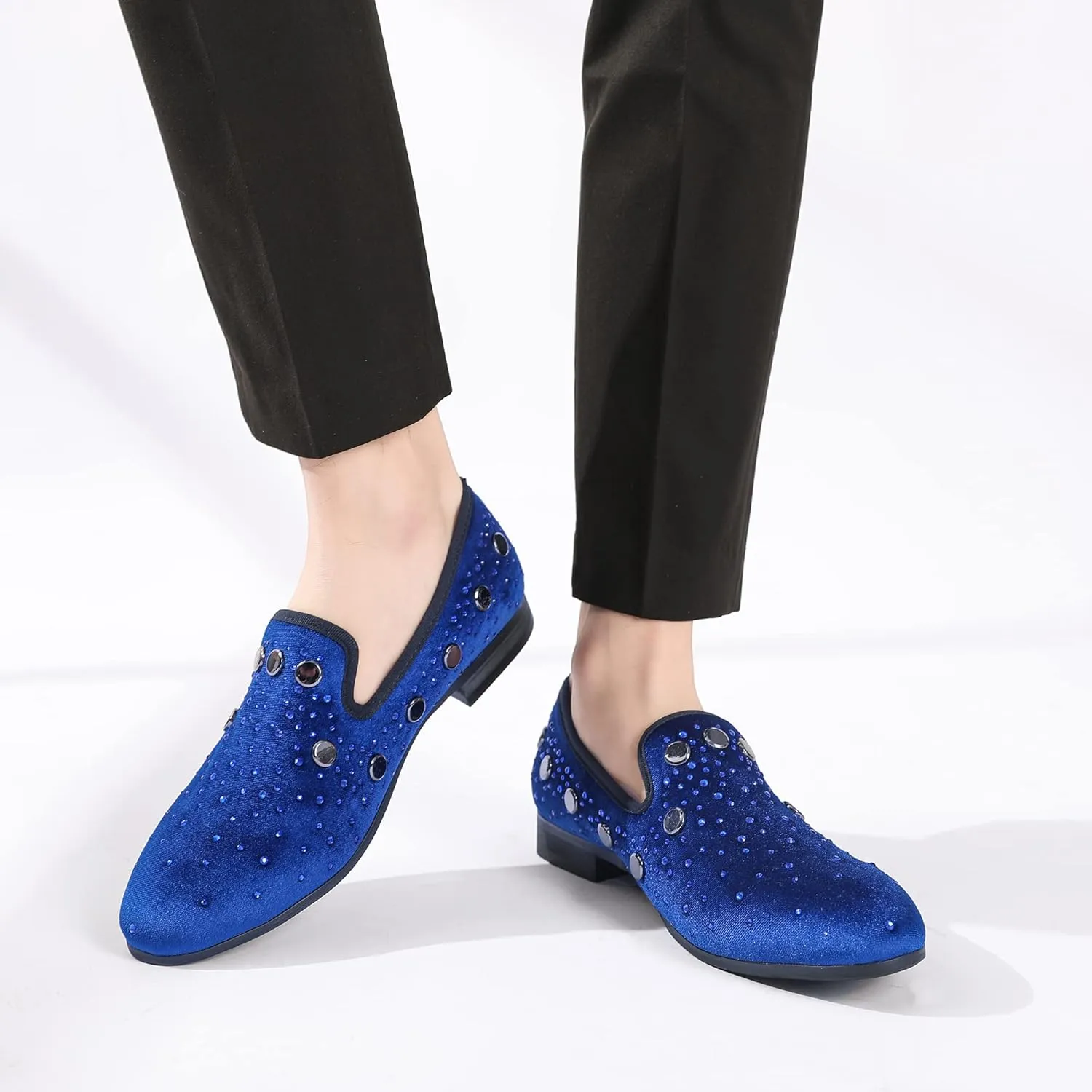 Mens Rhinestone Loafers Velvet Tuxedo Dress Shoes with Gold Plate Smoking Slippers Slip-On Penny Party Wedding Casual Shoes