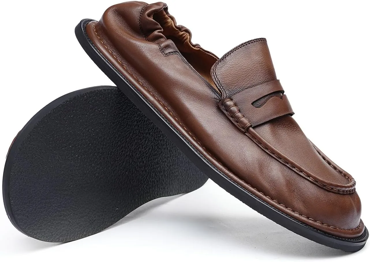 Men’s Slip-On Penny Loafers Dress Shoes – Soft Genuine Leather Moc Toe Mocasines with Non-Slip Sole, Comfortable Business Casual Mules & Clogs for Daily Wear and Travel