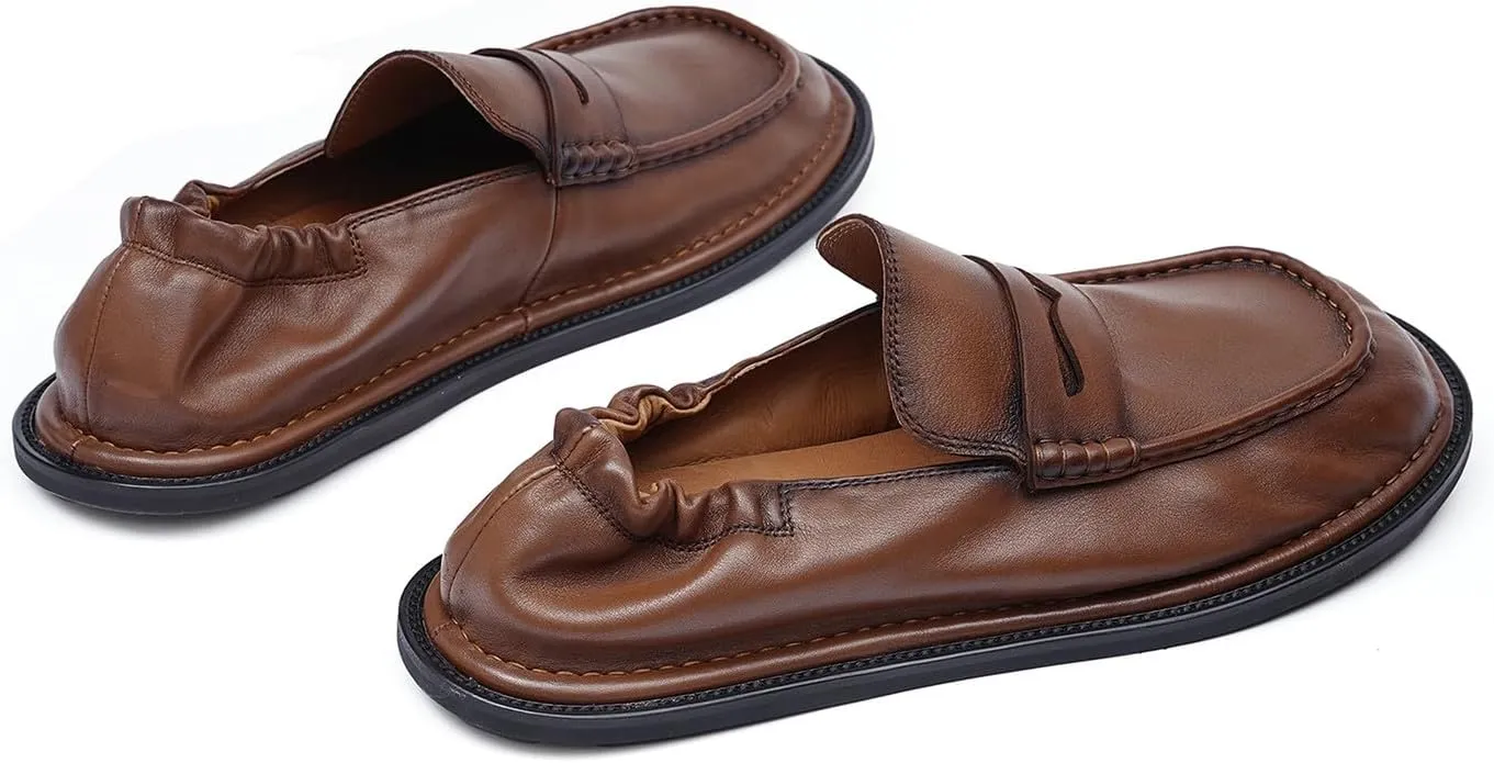 Men’s Slip-On Penny Loafers Dress Shoes – Soft Genuine Leather Moc Toe Mocasines with Non-Slip Sole, Comfortable Business Casual Mules & Clogs for Daily Wear and Travel
