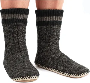 Men's Slipper Socks, Winter Cable Knit Non-Skid Warm Slipper Socks, Cozy Soft Indoor Socks with Fluffy Sherpa Lined