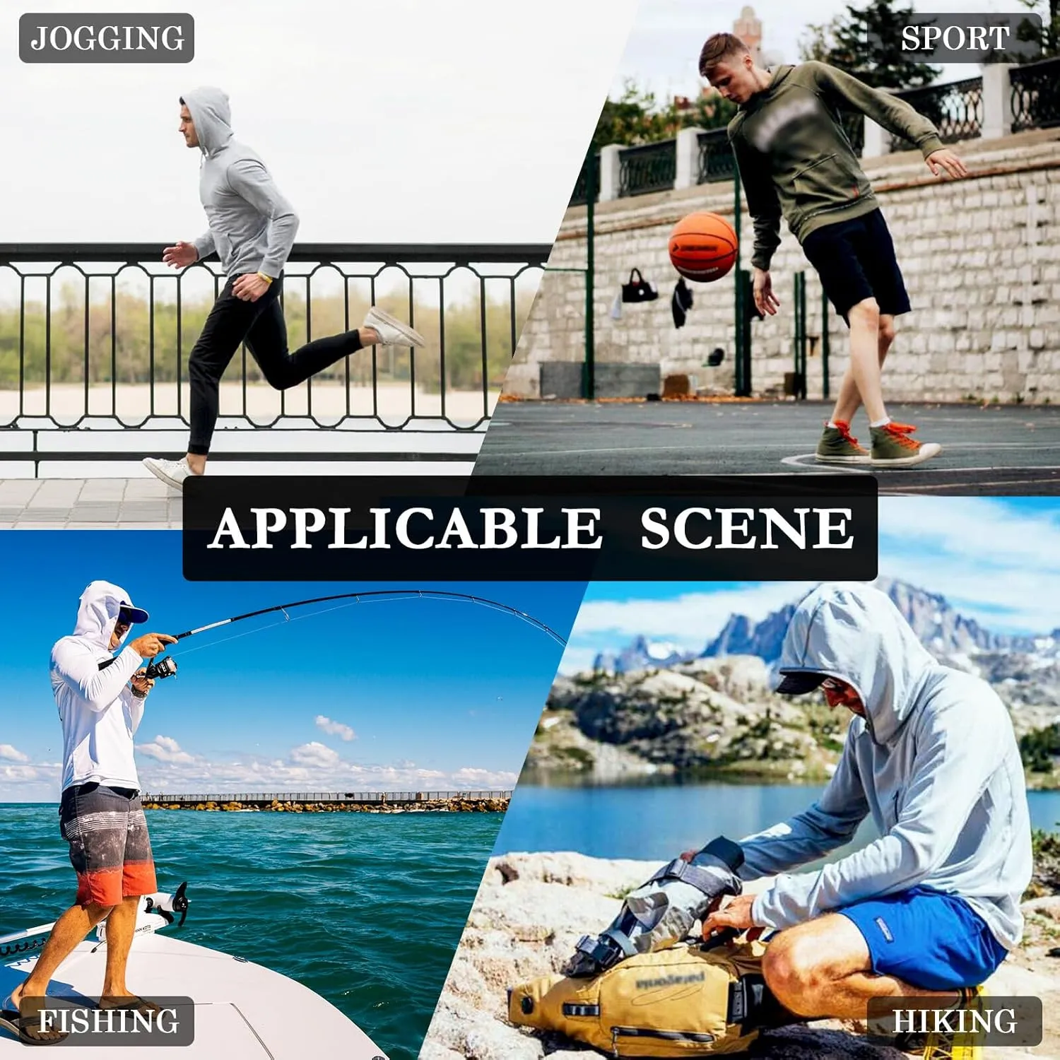 Mens Sun Hoodie Shirts UV Protection Long Sleeve Cream Tartan Plaid Fishing Shirt UPF 50 Sun Hoodies Hooded Rash Guard