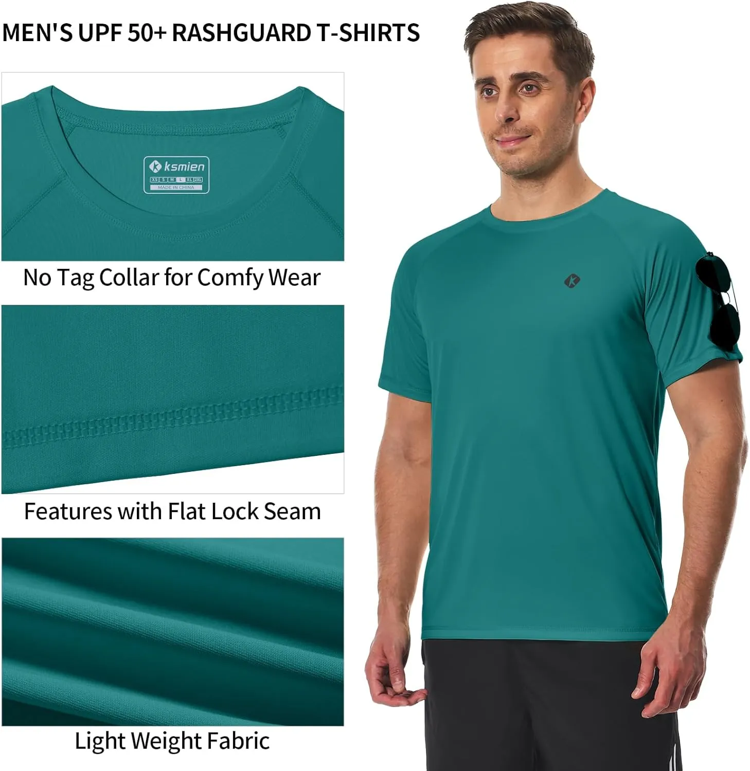 Men's Swim Shirts Quick Dry Rash Guard UPF 50  Sun Protection Fishing Beach Water Shirts Short Sleeve