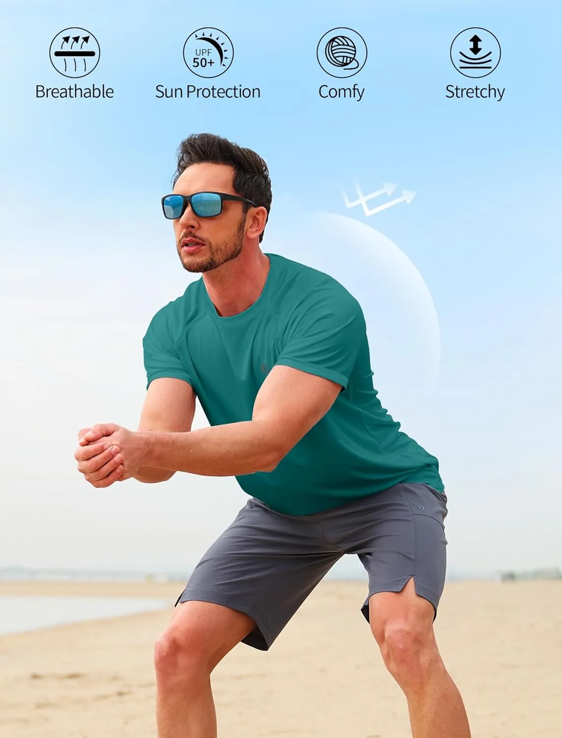 Men's Swim Shirts Quick Dry Rash Guard UPF 50  Sun Protection Fishing Beach Water Shirts Short Sleeve