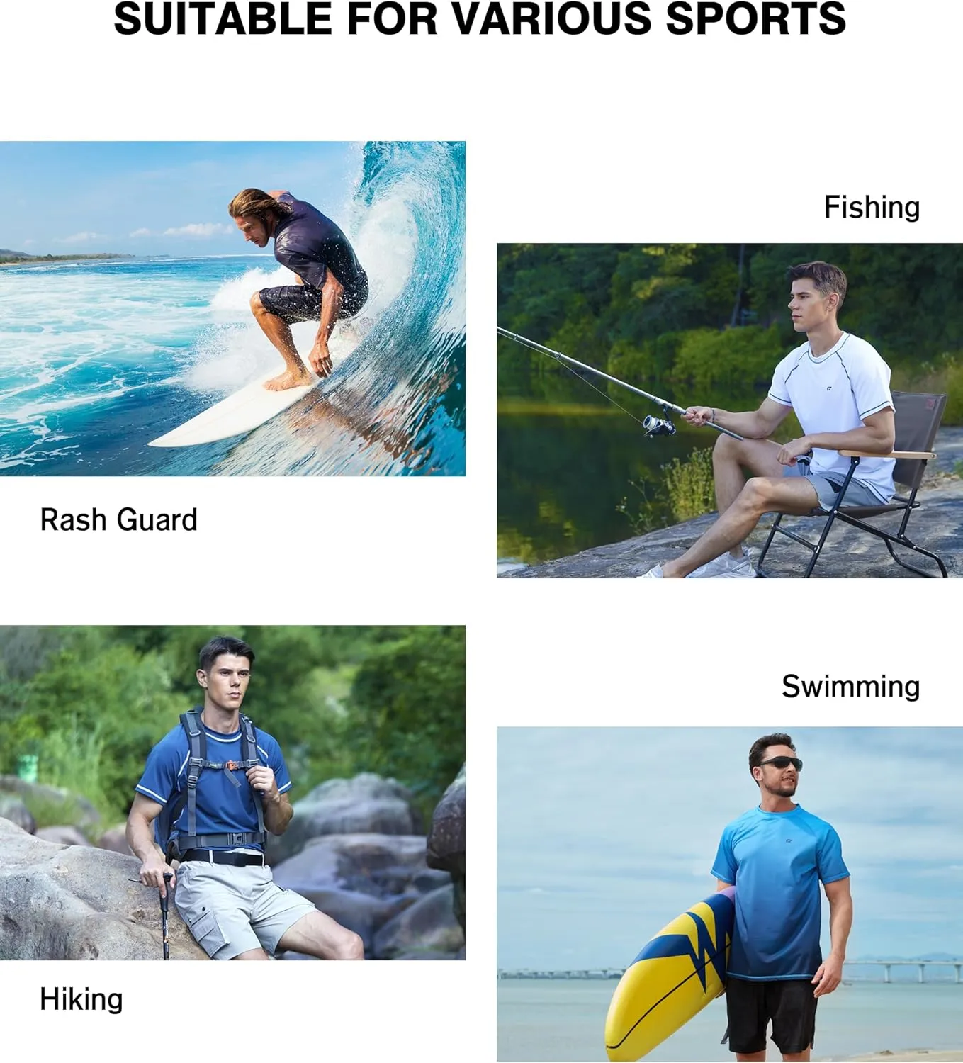 Men's Swim Shirts Rash Guard Short Sleeve UPF 50  UV Sun Protection SPF Shirt Quick Dry Swimming Fishing Water Beach T Shirts