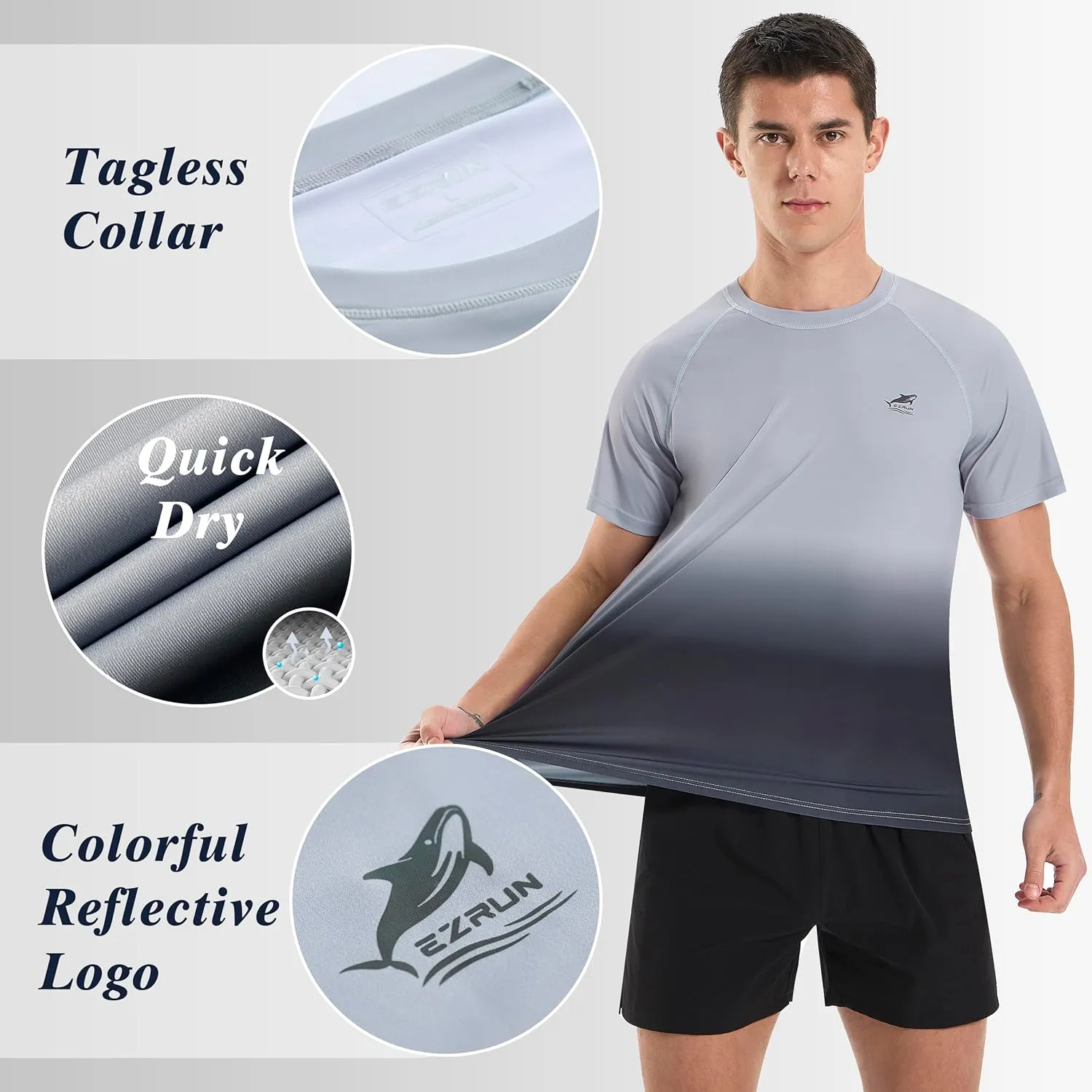 Men's Swim Shirts Rash Guard Short Sleeve UPF 50  UV Sun Protection SPF Shirt Quick Dry Swimming Fishing Water Beach T Shirts
