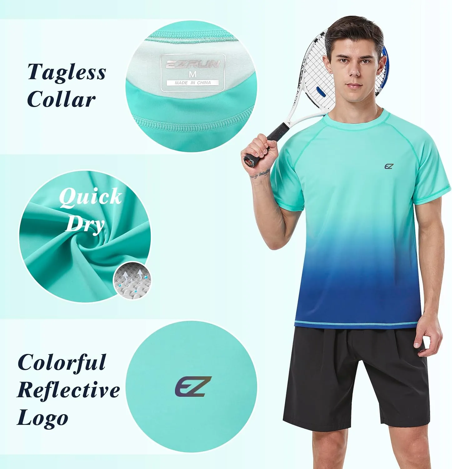 Men's Swim Shirts Rash Guard Short Sleeve UPF 50  UV Sun Protection SPF Shirt Quick Dry Swimming Fishing Water Beach T Shirts