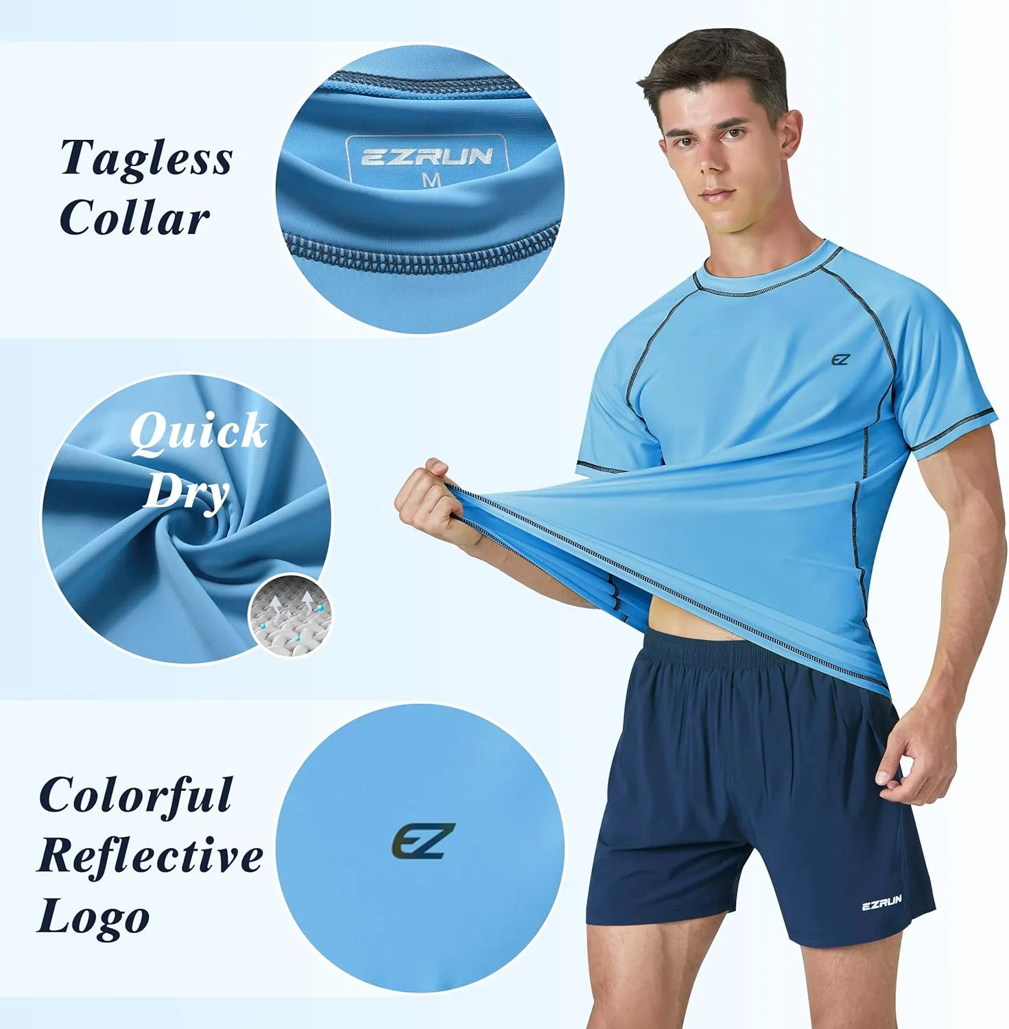 Men's Swim Shirts Rash Guard Short Sleeve UPF 50  UV Sun Protection SPF Shirt Quick Dry Swimming Fishing Water Beach T Shirts