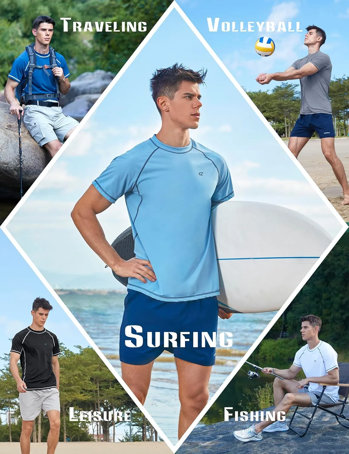 Men's Swim Shirts Rash Guard Short Sleeve UPF 50  UV Sun Protection SPF Shirt Quick Dry Swimming Fishing Water Beach T Shirts