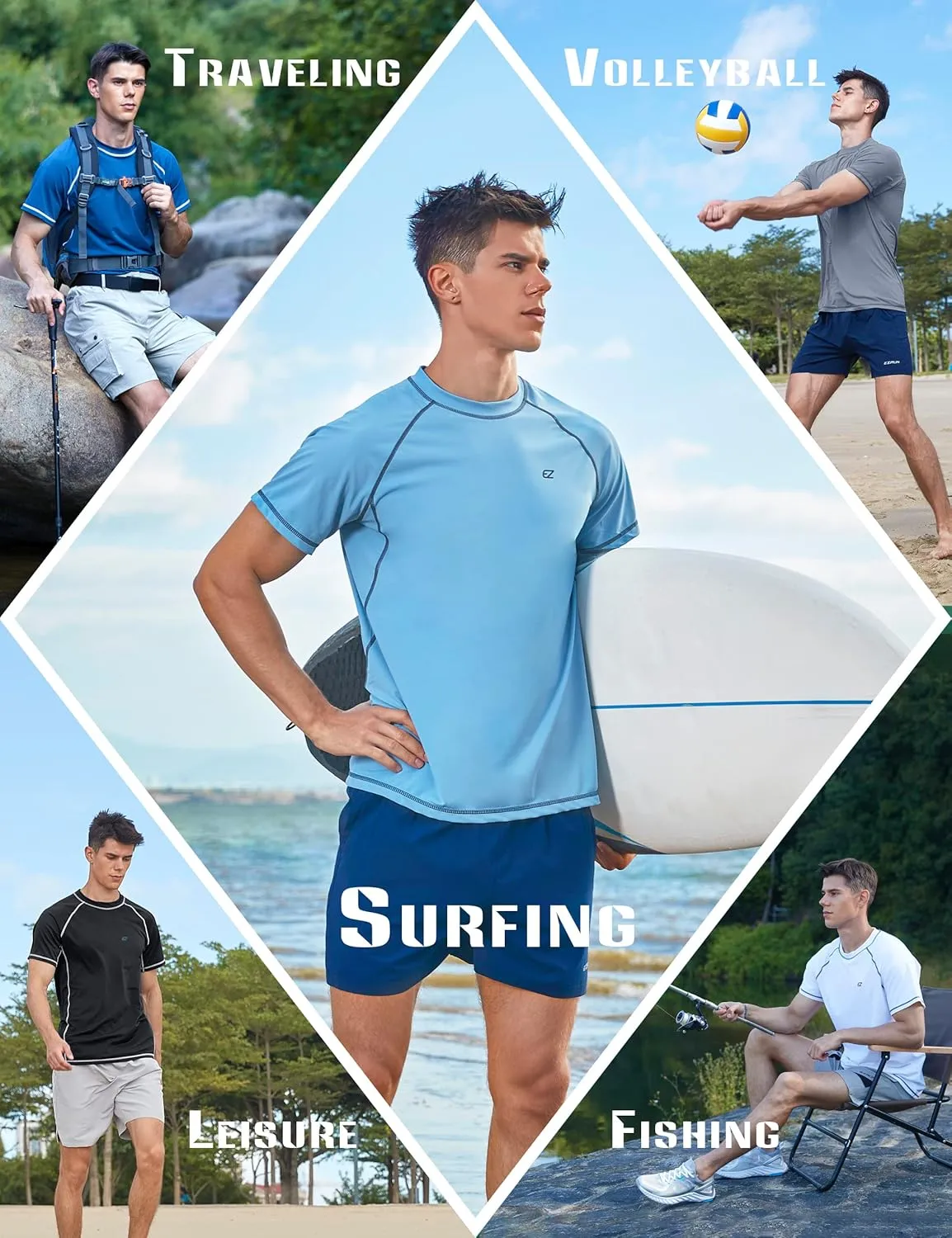 Men's Swim Shirts Rash Guard Short Sleeve UPF 50  UV Sun Protection SPF Shirt Quick Dry Swimming Fishing Water Beach T Shirts