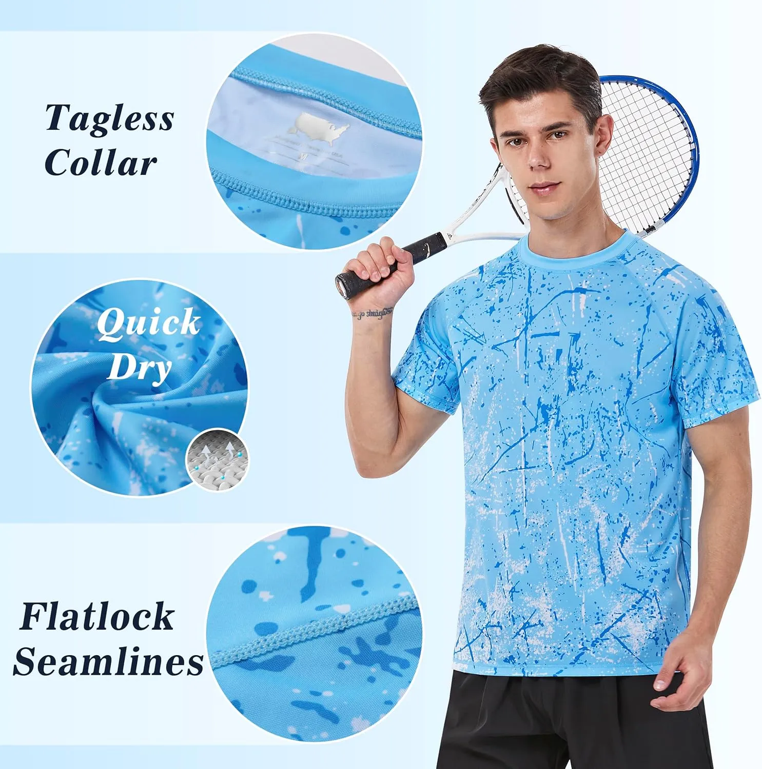 Men's Swim Shirts Rash Guard Short Sleeve UPF 50  UV Sun Protection SPF Shirt Quick Dry Swimming Fishing Water Beach T Shirts