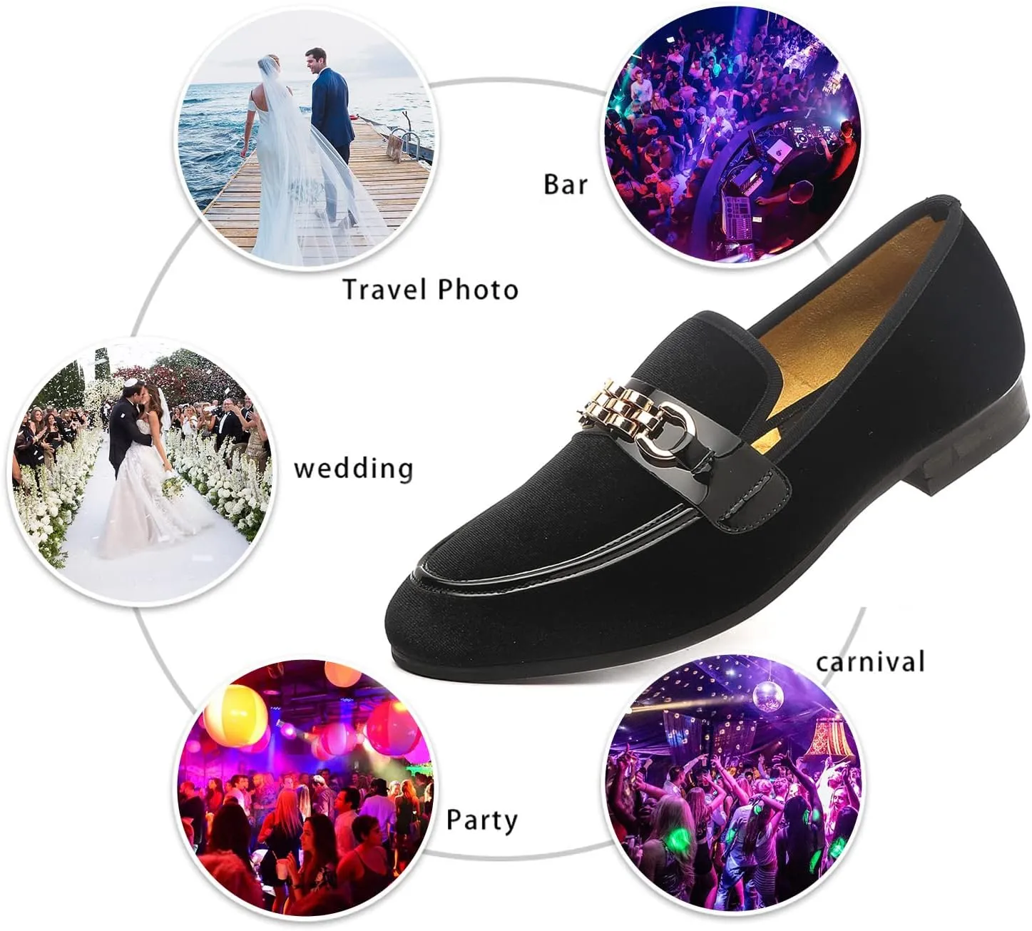 Men's Velvet Loafers,Mens Dress Shoes with Gold Chain, Slip On Flats Smoking Slippers Penny Shoes for Men