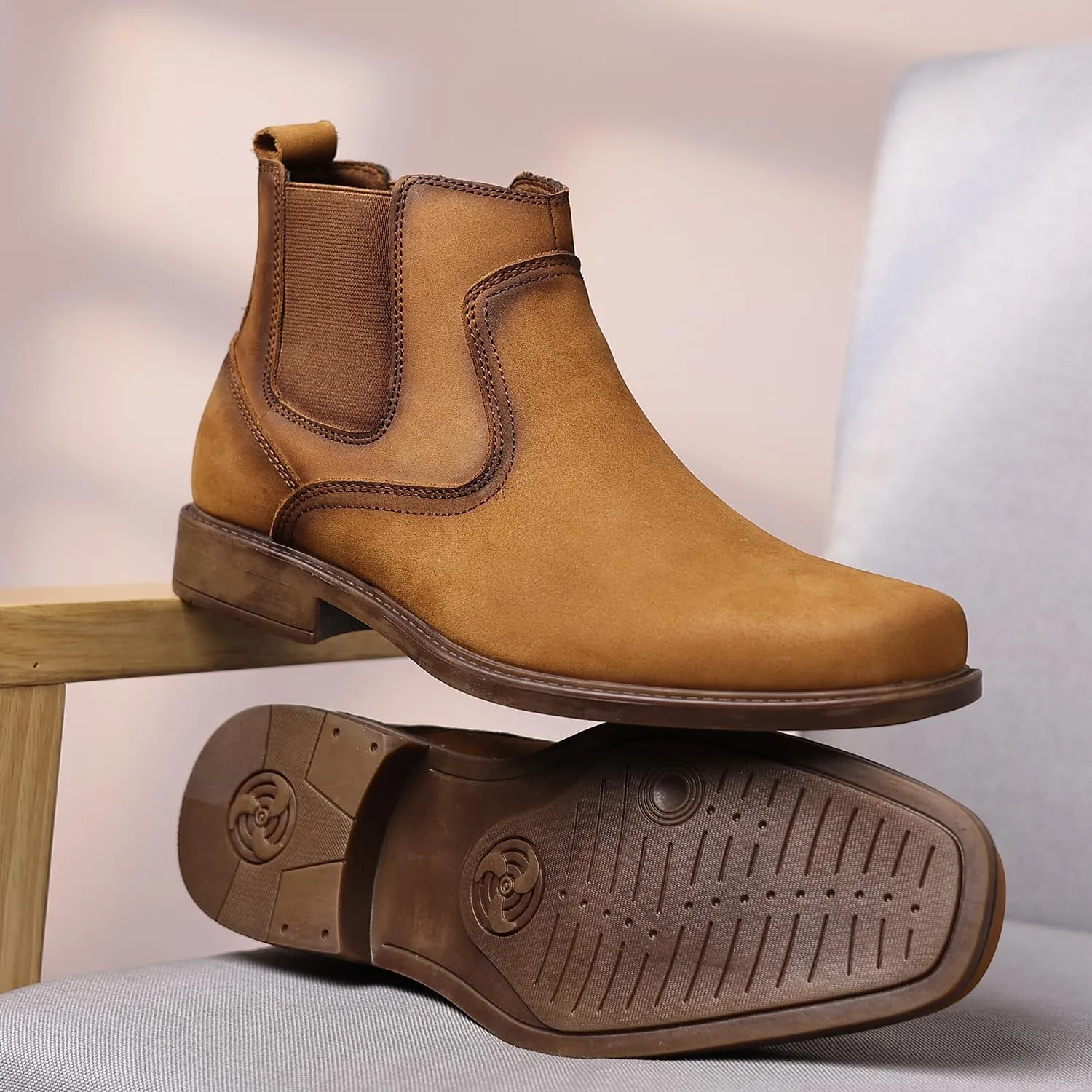 Men's Western Chelsea Cowboy Boots Square Toe, All-Weather Slip-On Work & Casual Boots for Ultimate Comfort & Durability