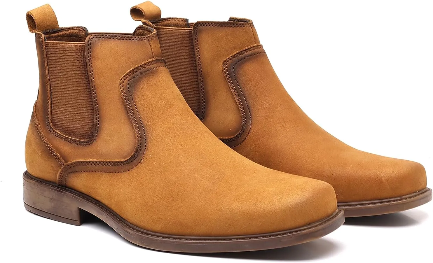 Men's Western Chelsea Cowboy Boots Square Toe, All-Weather Slip-On Work & Casual Boots for Ultimate Comfort & Durability