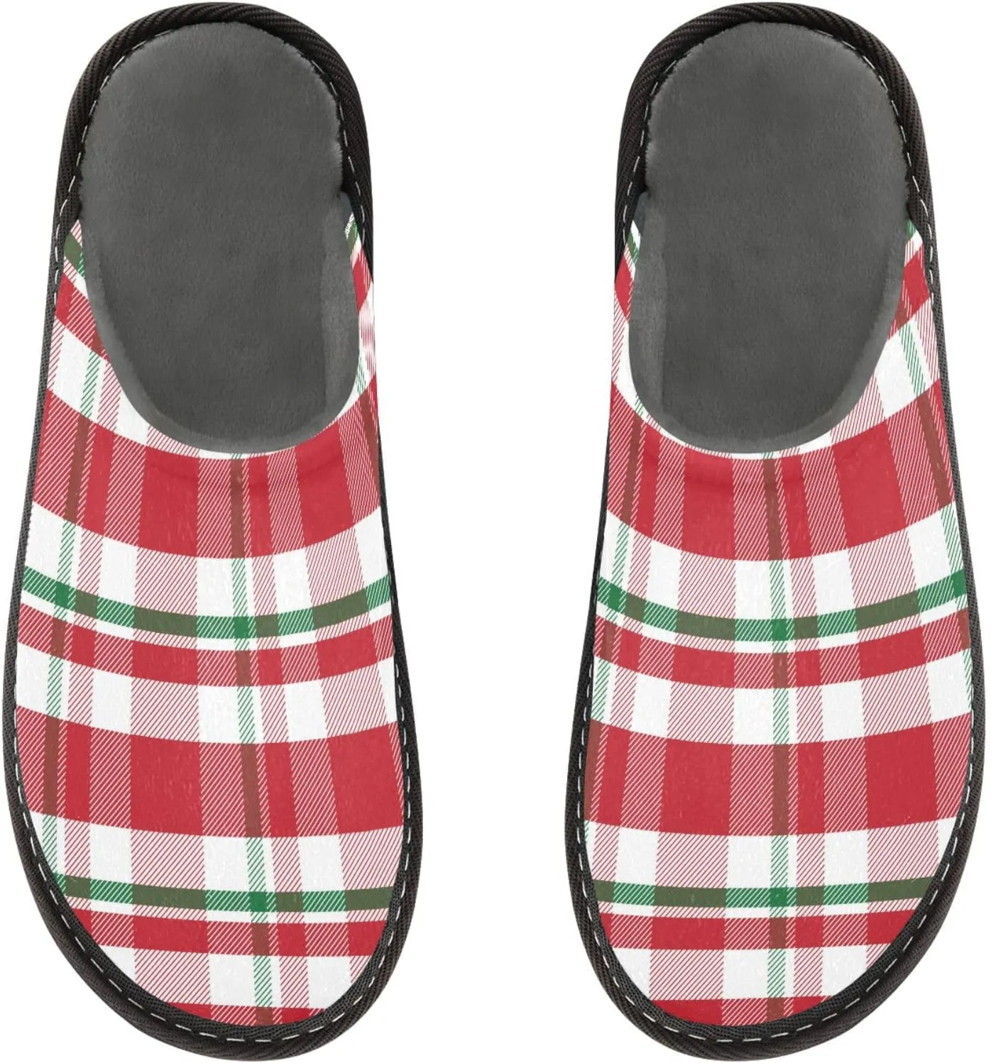 Mens Women's Cosy Slippers, Red Green Christmas Tartan Plaid Slip-On Breathable Memory Foam Scuff House Shoes Casual Slip Indoor/Outdoor Size 4-11