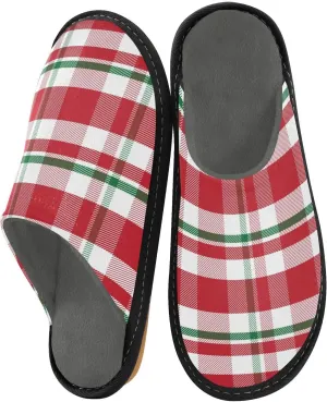 Mens Women's Cosy Slippers, Red Green Christmas Tartan Plaid Slip-On Breathable Memory Foam Scuff House Shoes Casual Slip Indoor/Outdoor Size 4-11