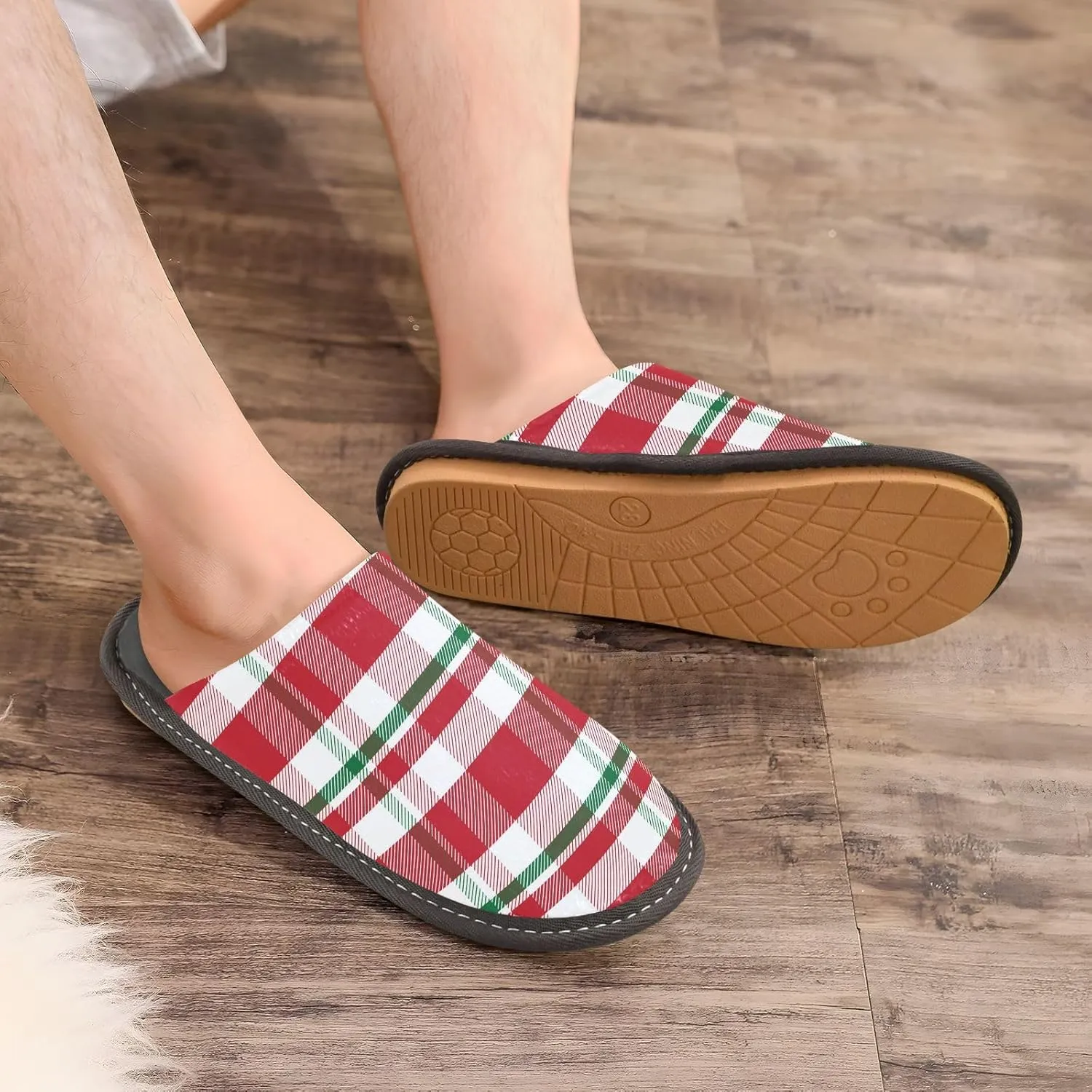 Mens Women's Cosy Slippers, Red Green Christmas Tartan Plaid Slip-On Breathable Memory Foam Scuff House Shoes Casual Slip Indoor/Outdoor Size 4-11